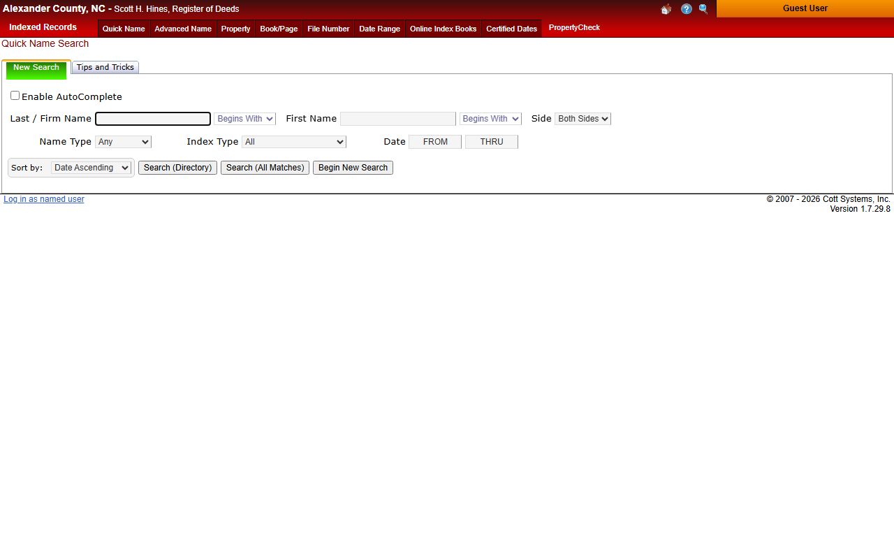Alexander County real property search system for deed records