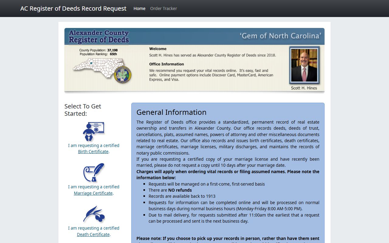 Alexander County Register of Deeds record request portal for deed records