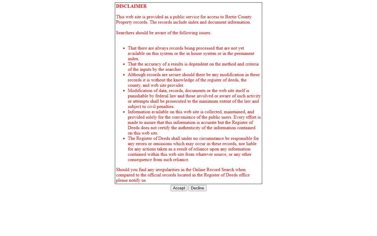 Bertie County real property search system for deed records