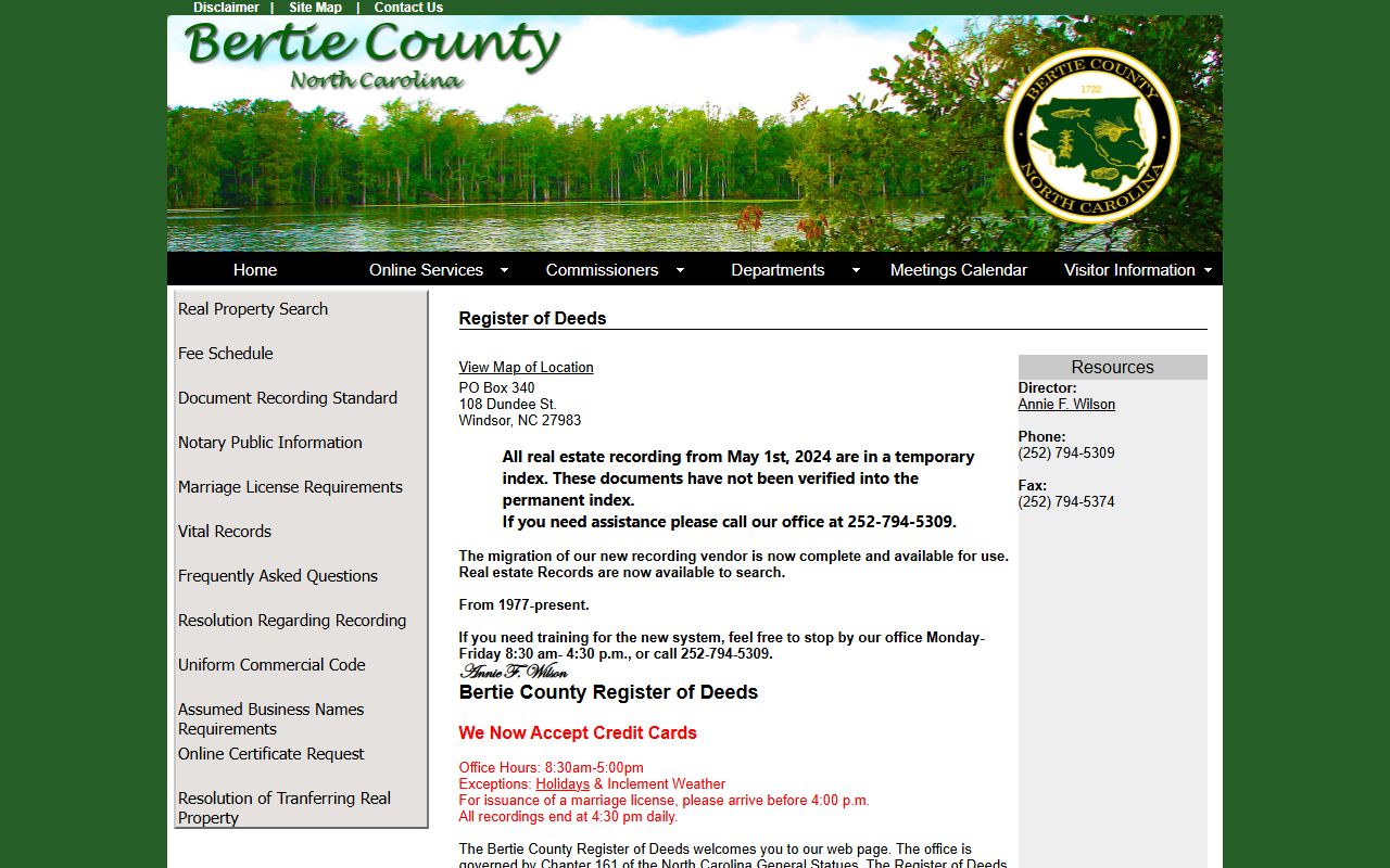 Bertie County Register of Deeds official website for deed records