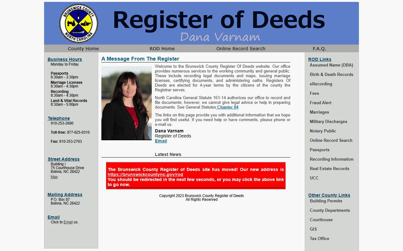 Brunswick County Register of Deeds official website for deed records