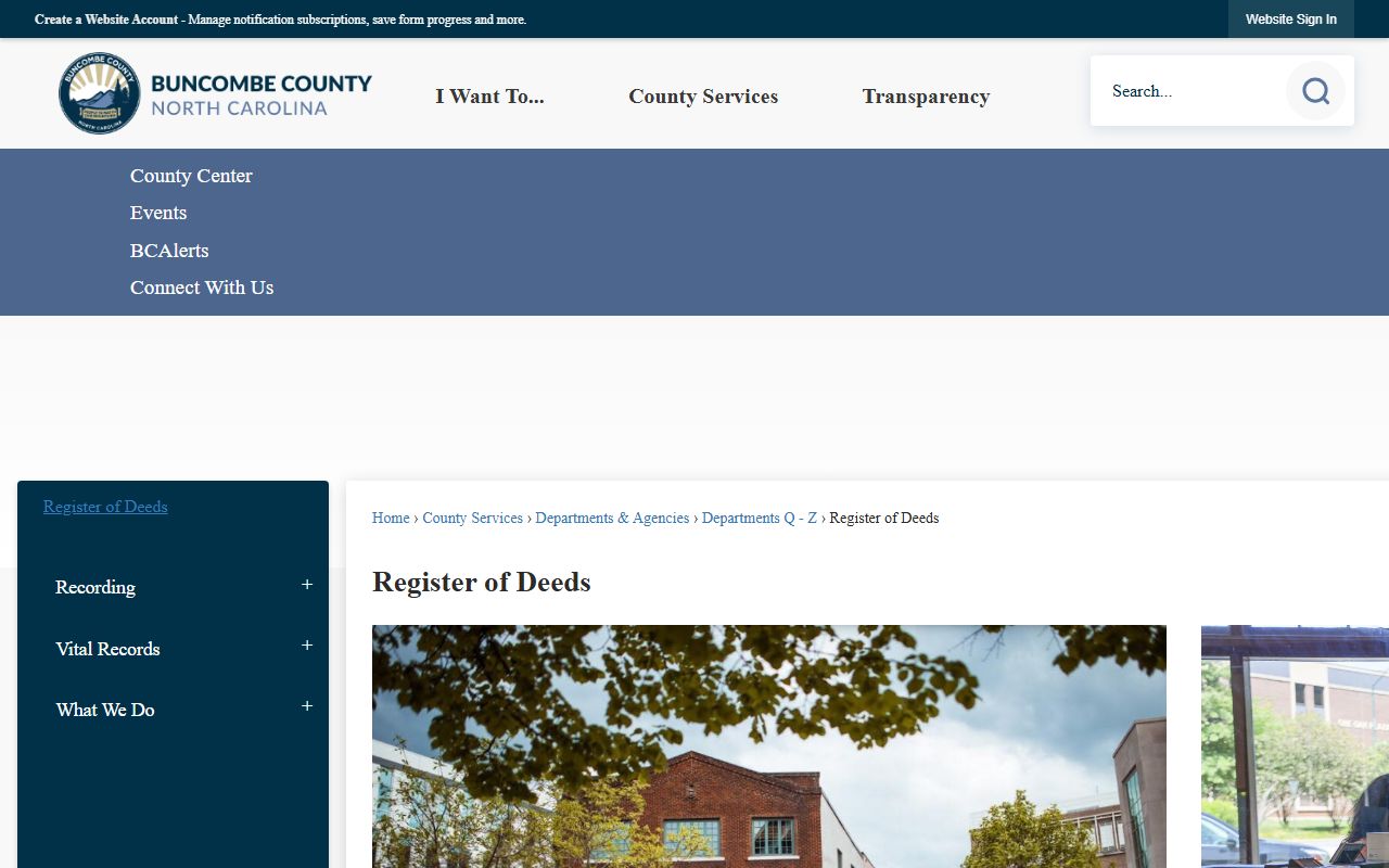 Buncombe County Register of Deeds official website for deed records