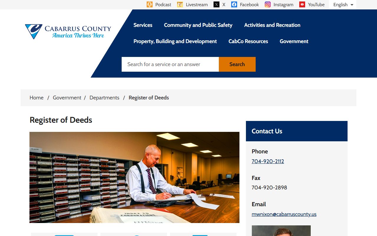 Cabarrus County Register of Deeds official website for deed records