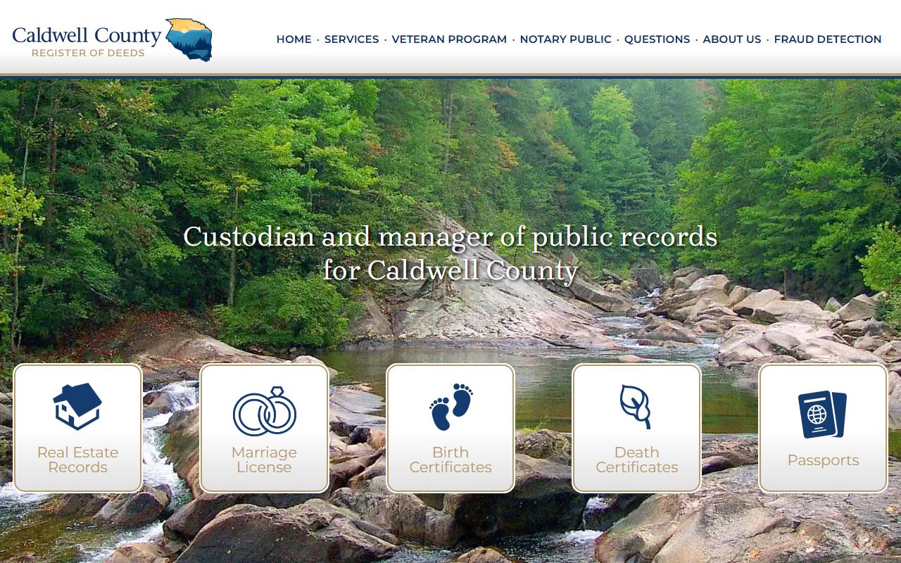 Caldwell County Register of Deeds official website for deed records