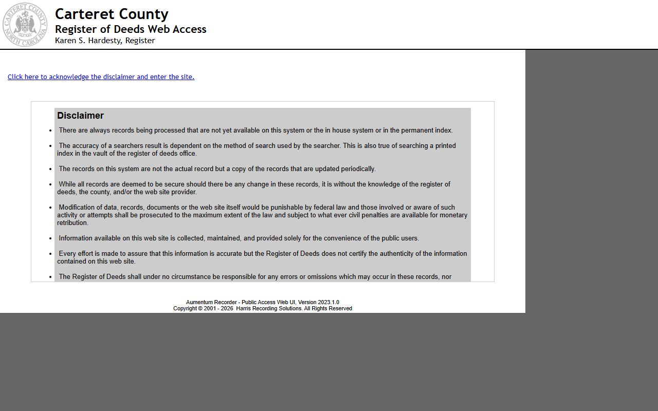 Carteret County Register of Deeds web access for deed records