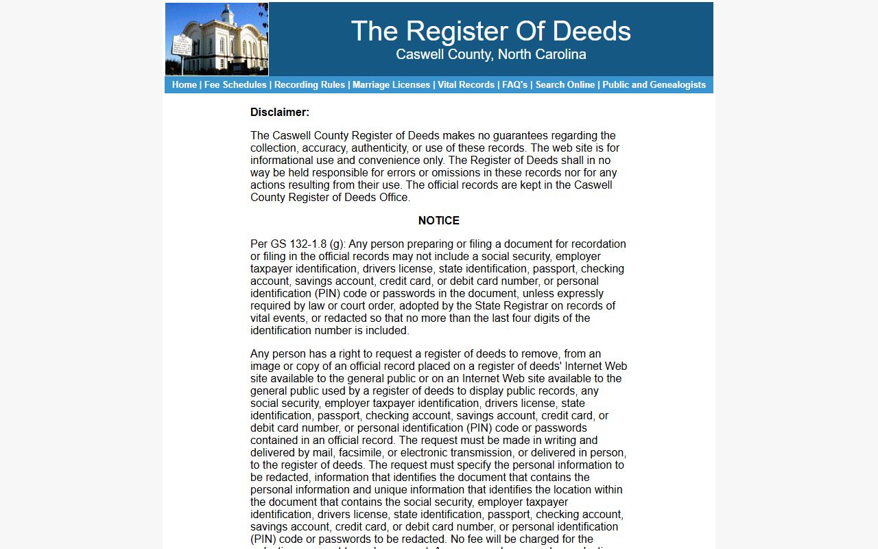 Caswell County online search for deed records