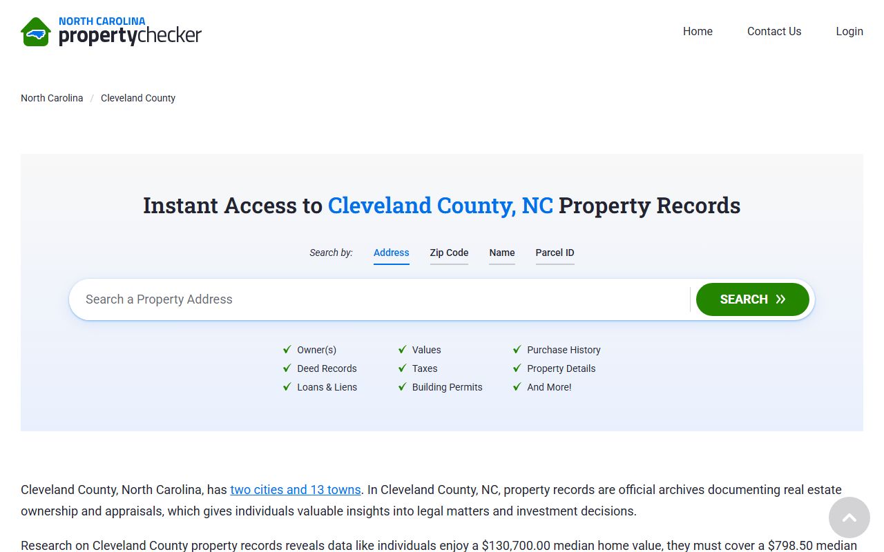 Cleveland County Register of Deeds property records page