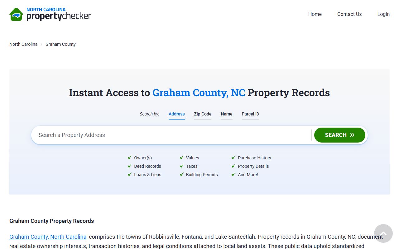 Graham County Register of Deeds official page for deed records