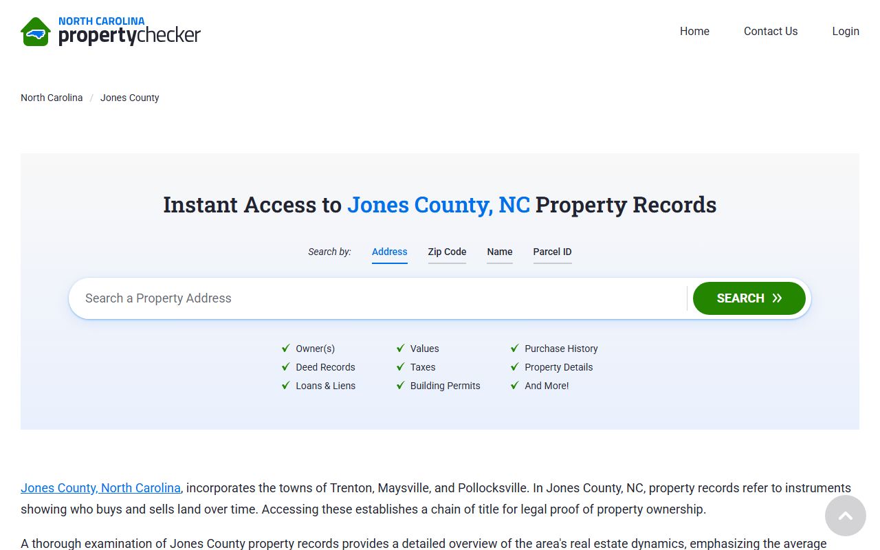 Jones County property records search page for deed records access