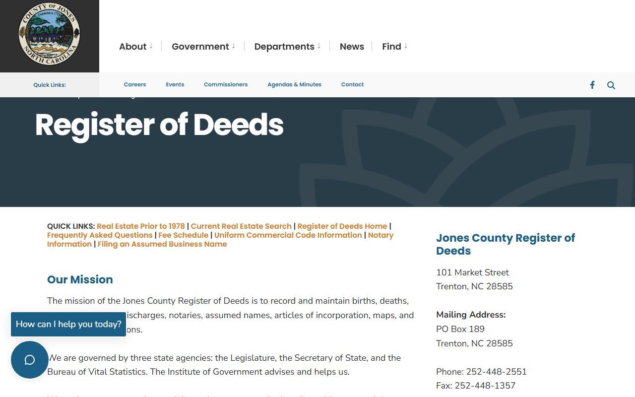 Jones County Register of Deeds official website for deed record services