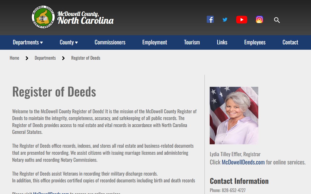 McDowell County Register of Deeds official website for deed record services