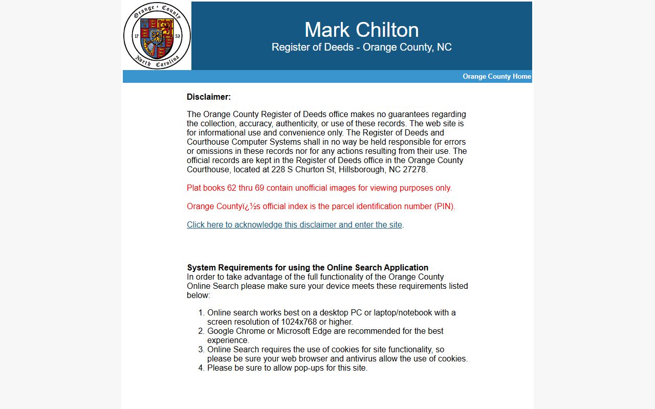 Orange County online records portal for deed records