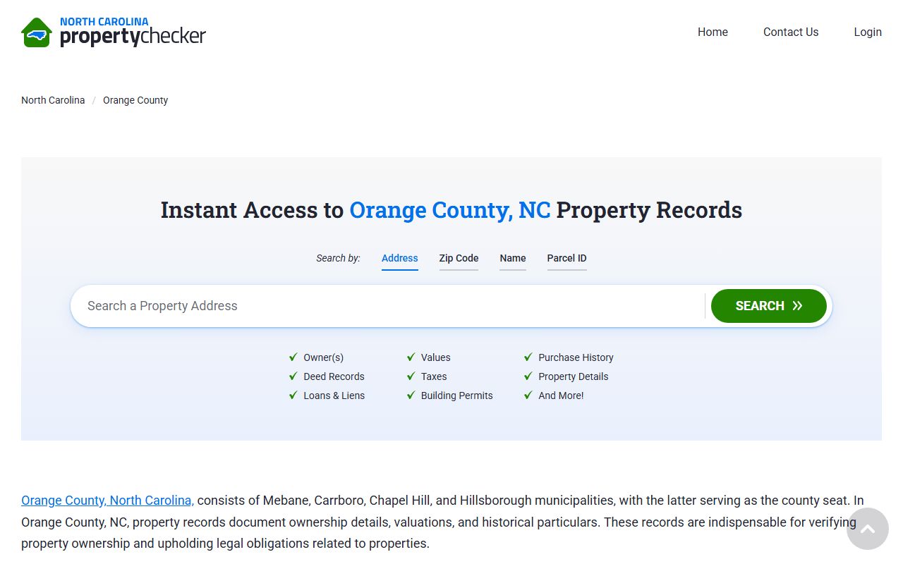 Orange County property records page for deed record access