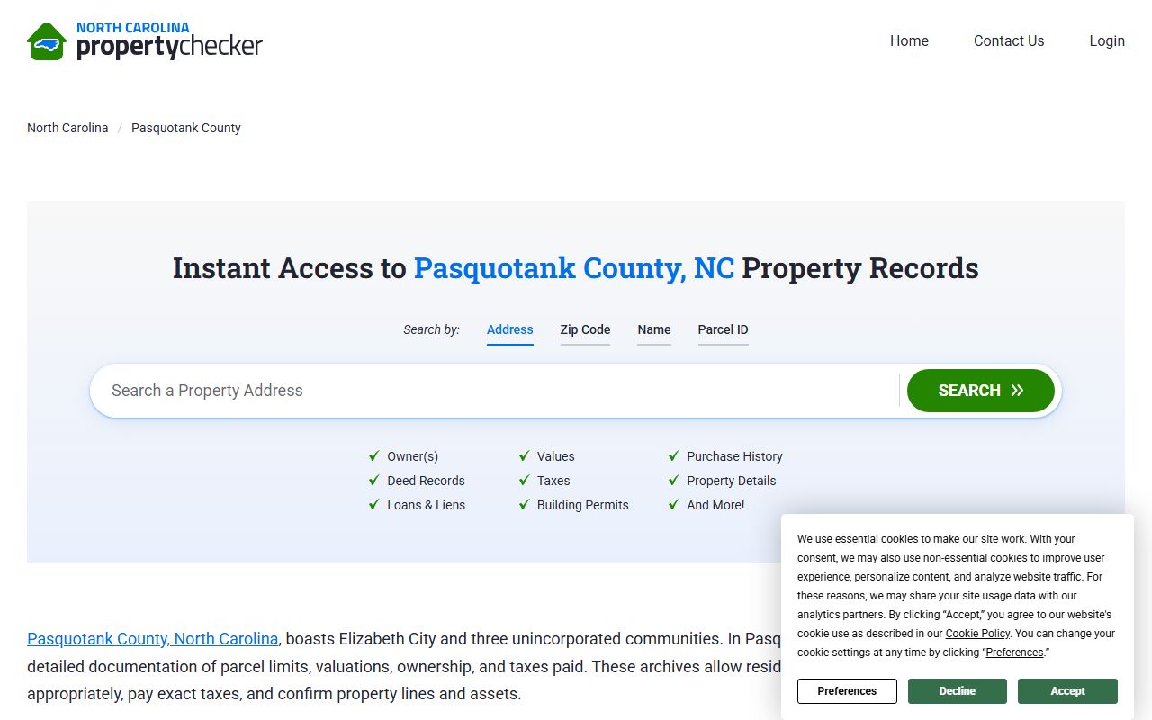 Pasquotank County property records portal for deed records