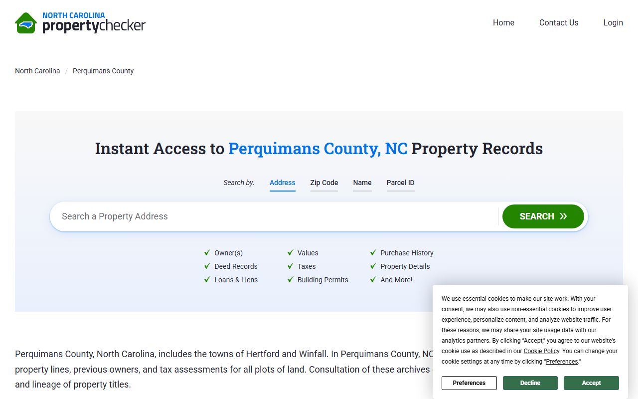 Perquimans County Register of Deeds office page for property and deed records