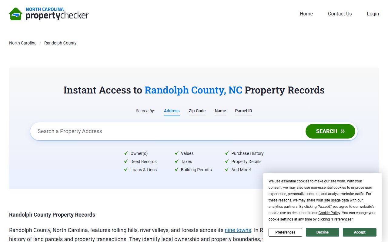Randolph County Register of Deeds website for property and deed records