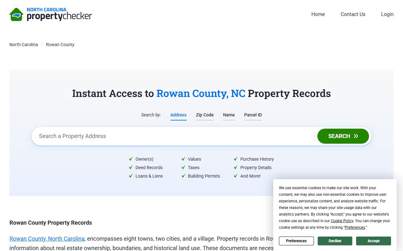 Rowan County Register of Deeds website for property and deed records