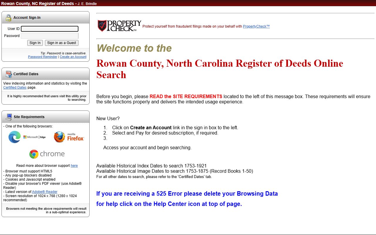 Rowan County government website for public records and deed records access