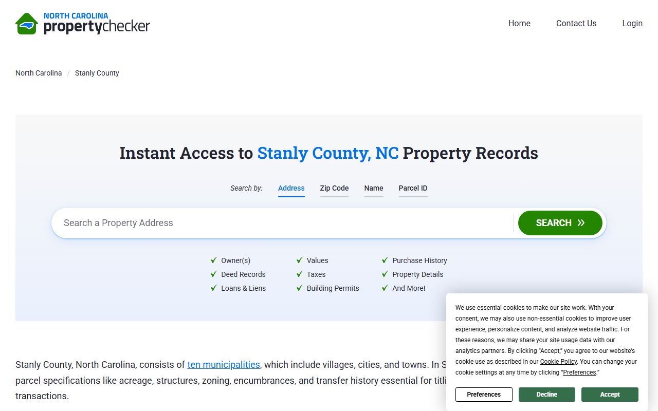 Stanly County Register of Deeds online search for deed records