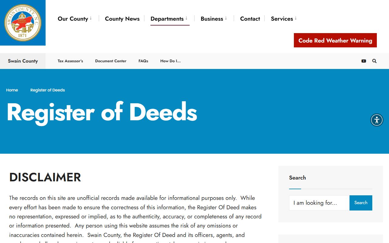 Swain County Register of Deeds official deed records and filing information