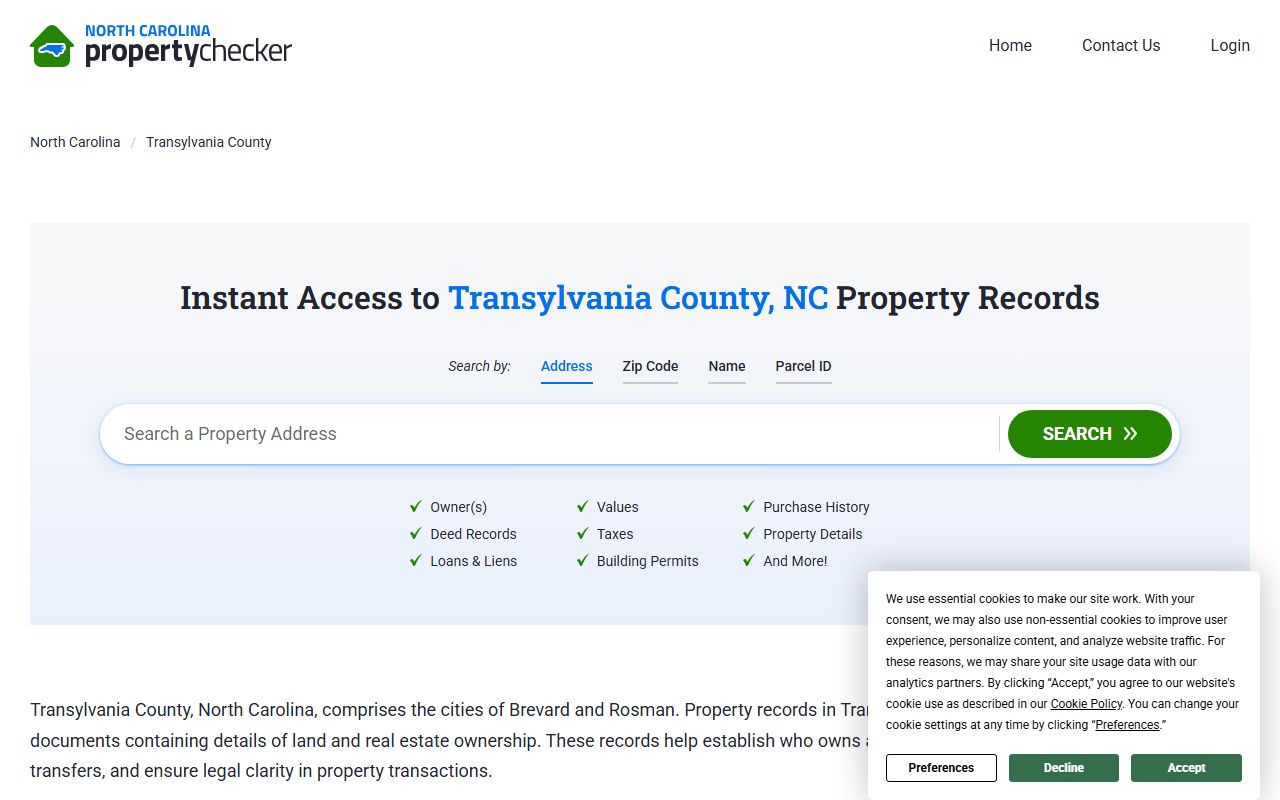 Transylvania County Register of Deeds property records and deed filing resources
