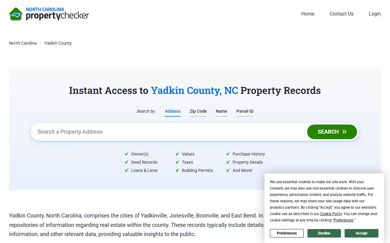 Yadkin County property records search for deed records