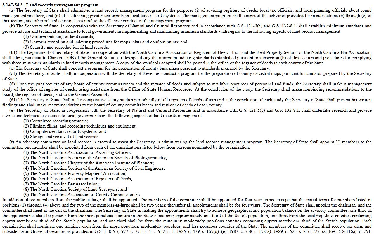 North Carolina Land Records Management Program for deed records