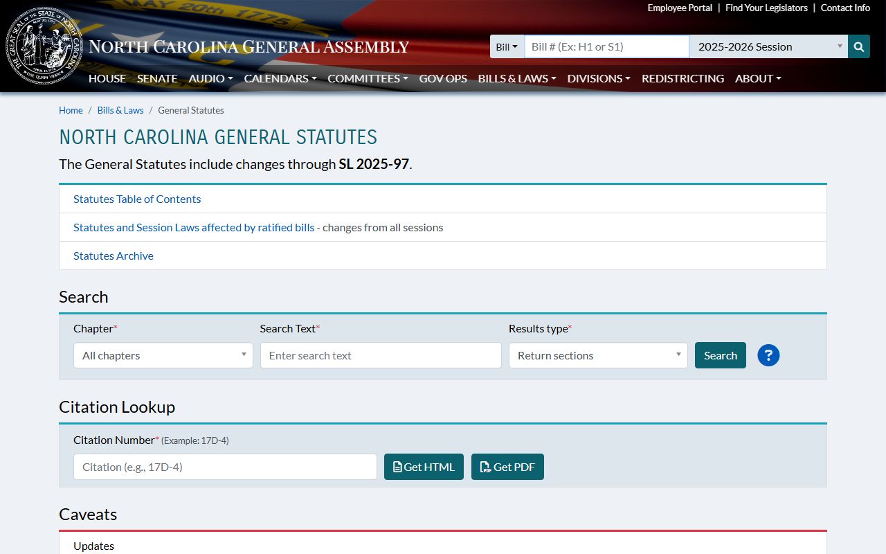 North Carolina General Statutes portal for deed records laws